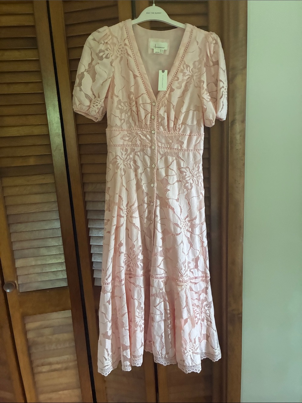 Anthropologie NWT Elegant Blush Lace Midi Dress with Button Front